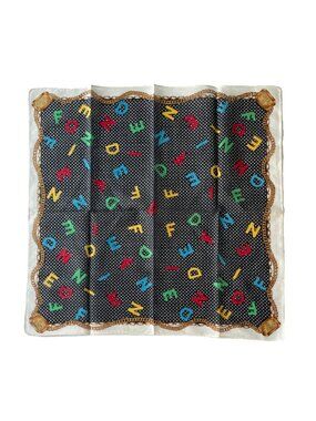 FENDI Vintage Alphabet Print Cotton Scarf Polka Dot 17" x 17" (43 x 43 cm)